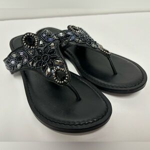 BRIGHTON Anju Black Beaded Rhinestone Thing Sandals Women’s Size 7